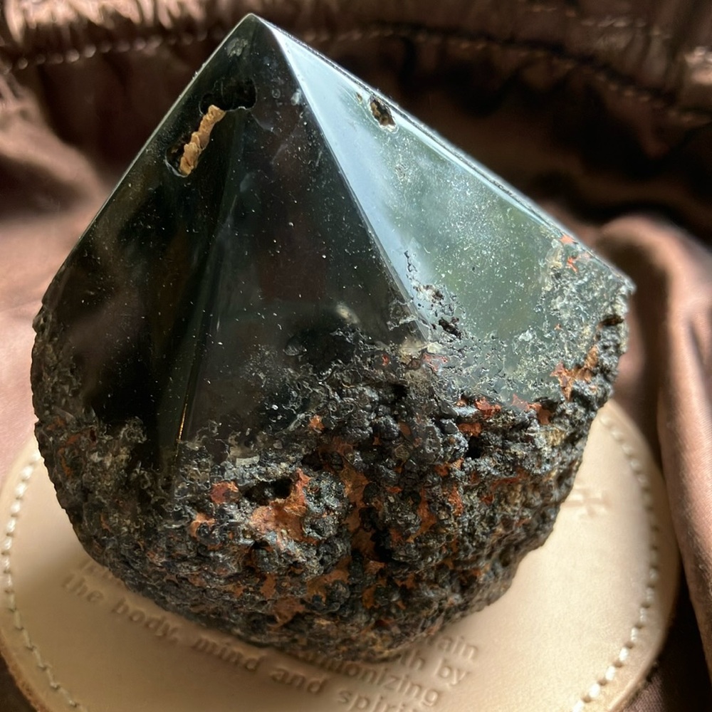 Polished Green and Brown Stone Pyramid